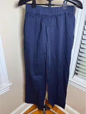 Everlane Organic Cotton Pull-On Wide Leg Pants Navy Blue Elastic Waist Women’s L